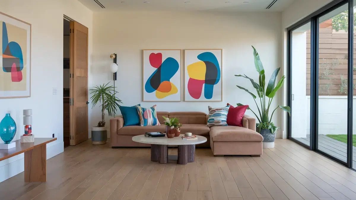 Pet-friendly California home with scratch-resistant WPC flooring and playful, colorful décor, thanks to the best California flooring company